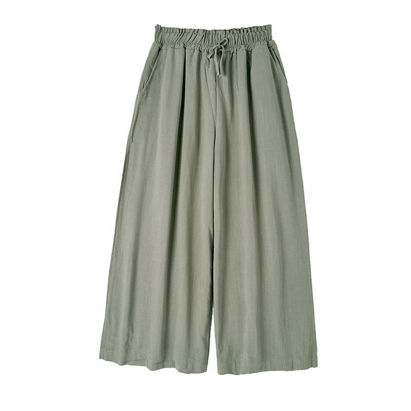 Buddha Stones通勤用 無地 シンプル レースアップデザイン レディース ワイドレッグ コットンリネン パンツ ポケット付き - image 10