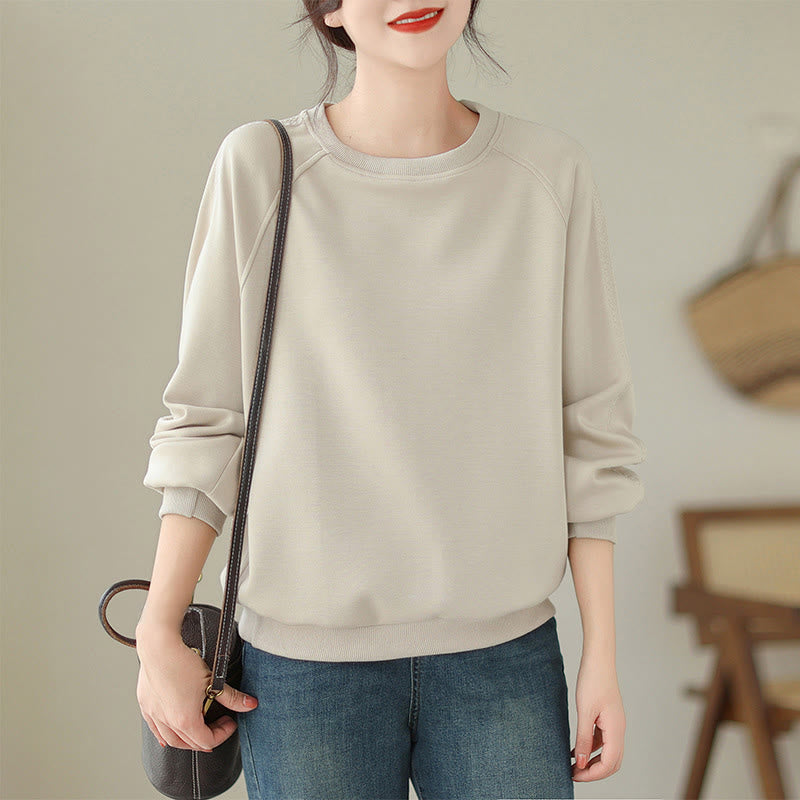 Buddha Stones秋 無地 クルーネック コットン プルオーバー レディース スウェットシャツ  - アンティークホワイト - US14、 UK/AU18、 EU46 (2XL) - image 1