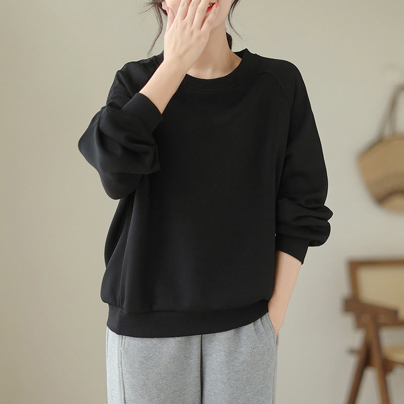 Buddha Stones秋 無地 クルーネック コットン プルオーバー レディース スウェットシャツ  - 黒 - US14、 UK/AU18、 EU46 (2XL) - image 8