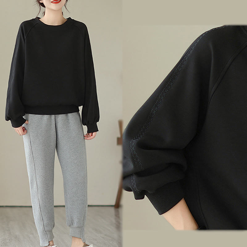 Buddha Stones秋 無地 クルーネック コットン プルオーバー レディース スウェットシャツ  - image 13