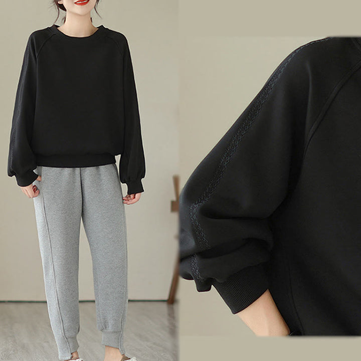 Buddha Stones秋 無地 クルーネック コットン プルオーバー レディース スウェットシャツ  - image 13