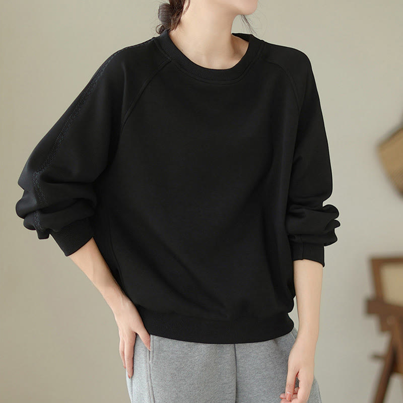 Buddha Stones秋 無地 クルーネック コットン プルオーバー レディース スウェットシャツ  - image 11