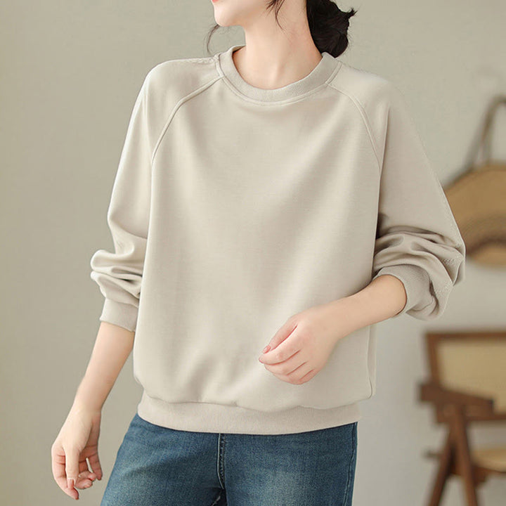 Buddha Stones秋 無地 クルーネック コットン プルオーバー レディース スウェットシャツ  - image 2