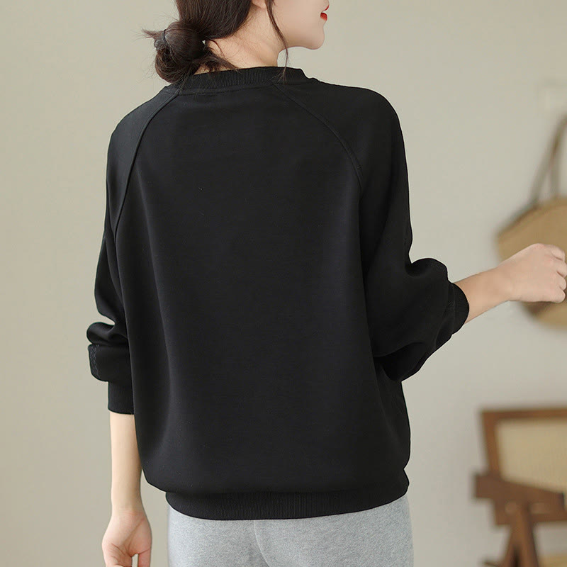 Buddha Stones秋 無地 クルーネック コットン プルオーバー レディース スウェットシャツ  - image 10