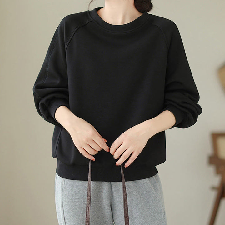 Buddha Stones秋 無地 クルーネック コットン プルオーバー レディース スウェットシャツ  - image 9