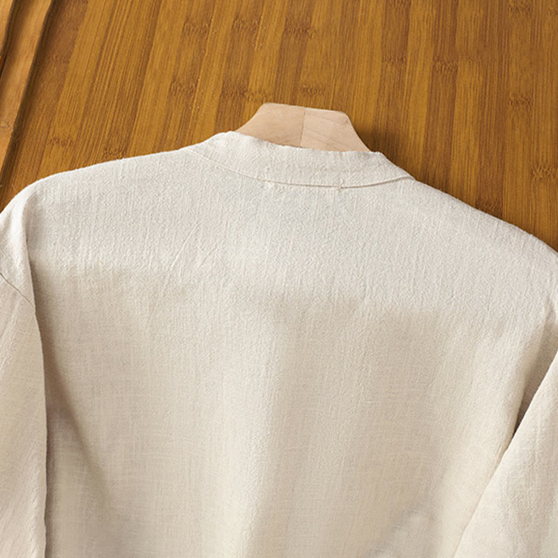 Buddha Stones春 無地 シンプル 裾スリットデザイン コットンリネン レディース シャツ - image 4