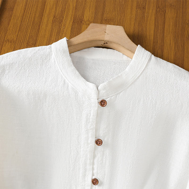 Buddha Stones春 無地 シンプル 裾スリットデザイン コットンリネン レディース シャツ - image 12