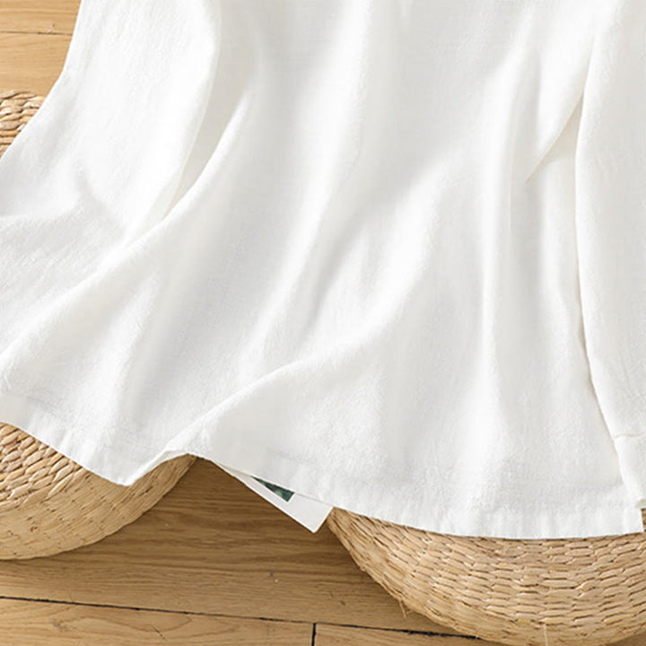 Buddha Stones春 無地 シンプル 裾スリットデザイン コットンリネン レディース シャツ - image 20