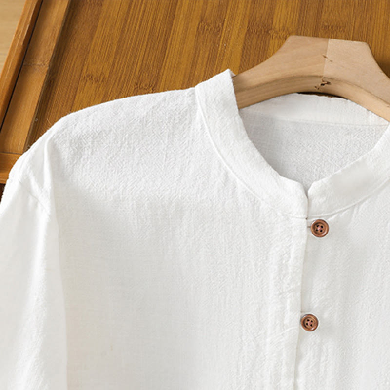 Buddha Stones春 無地 シンプル 裾スリットデザイン コットンリネン レディース シャツ - image 13