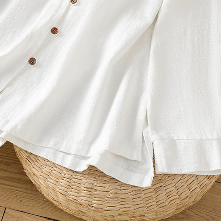 Buddha Stones春 無地 シンプル 裾スリットデザイン コットンリネン レディース シャツ - image 19