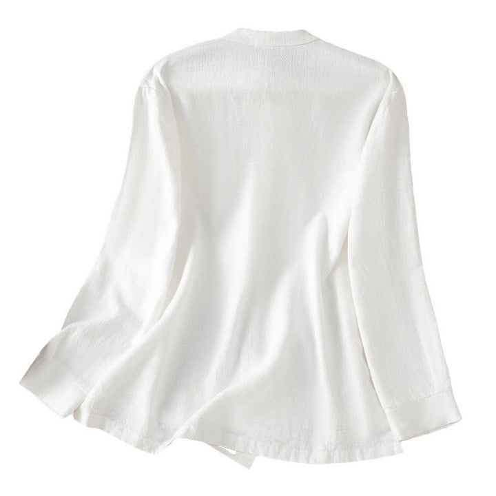 Buddha Stones春 無地 シンプル 裾スリットデザイン コットンリネン レディース シャツ - image 21