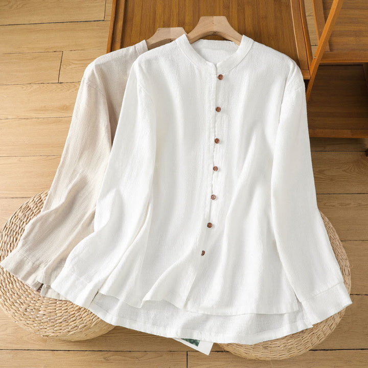 Buddha Stones春 無地 シンプル 裾スリットデザイン コットンリネン レディース シャツ - image 22