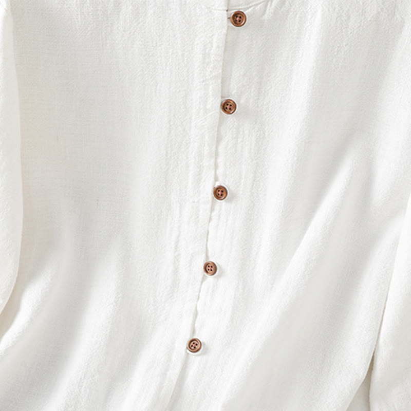 Buddha Stones春 無地 シンプル 裾スリットデザイン コットンリネン レディース シャツ - image 15
