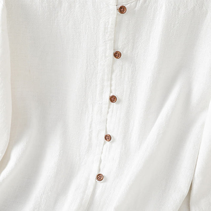 Buddha Stones春 無地 シンプル 裾スリットデザイン コットンリネン レディース シャツ - image 15
