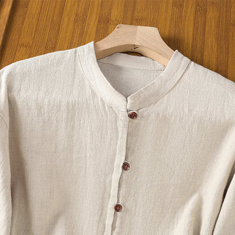 Buddha Stones春 無地 シンプル 裾スリットデザイン コットンリネン レディース シャツ - image 3