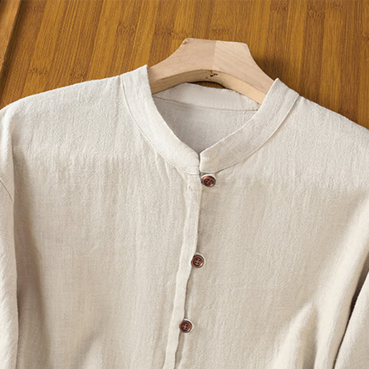 Buddha Stones春 無地 シンプル 裾スリットデザイン コットンリネン レディース シャツ - image 3