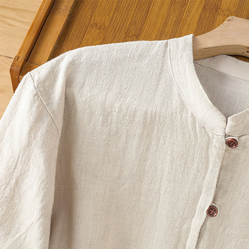 Buddha Stones春 無地 シンプル 裾スリットデザイン コットンリネン レディース シャツ - image 6