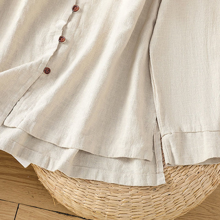 Buddha Stones春 無地 シンプル 裾スリットデザイン コットンリネン レディース シャツ - image 8