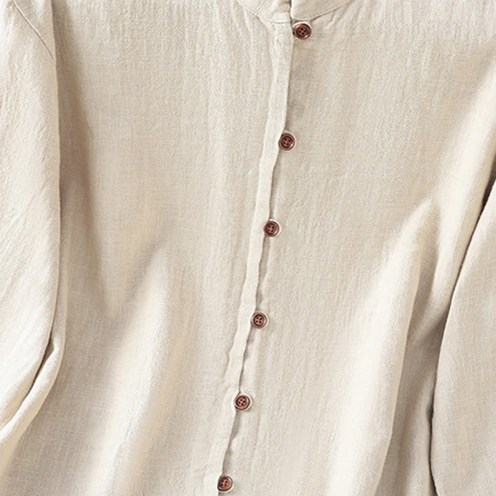 Buddha Stones春 無地 シンプル 裾スリットデザイン コットンリネン レディース シャツ - image 5