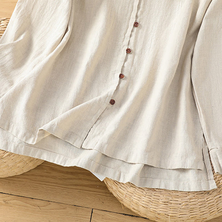 Buddha Stones春 無地 シンプル 裾スリットデザイン コットンリネン レディース シャツ - image 7