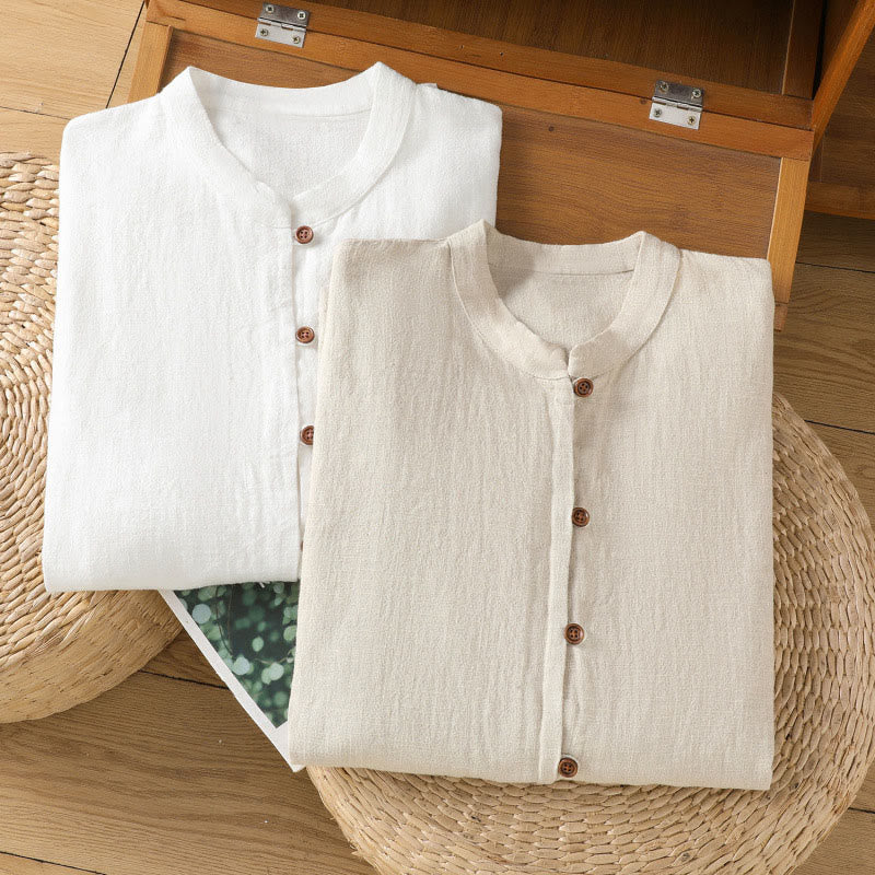 Buddha Stones春 無地 シンプル 裾スリットデザイン コットンリネン レディース シャツ - image 23