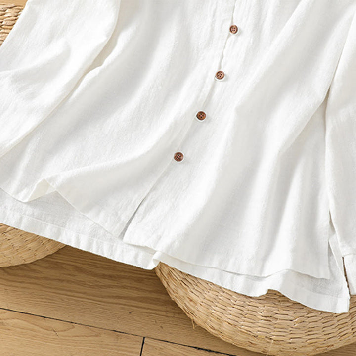 Buddha Stones春 無地 シンプル 裾スリットデザイン コットンリネン レディース シャツ - image 18