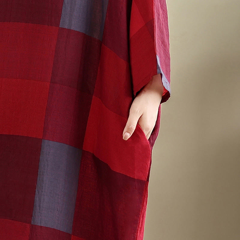 Buddha Stonesのスプライスチェック柄コットンリネンレディースマキシドレス(ポケット付き) - image 14