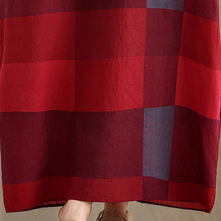 Buddha Stonesのスプライスチェック柄コットンリネンレディースマキシドレス(ポケット付き) - image 10