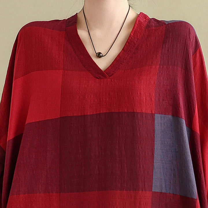 Buddha Stonesのスプライスチェック柄コットンリネンレディースマキシドレス(ポケット付き) - image 15