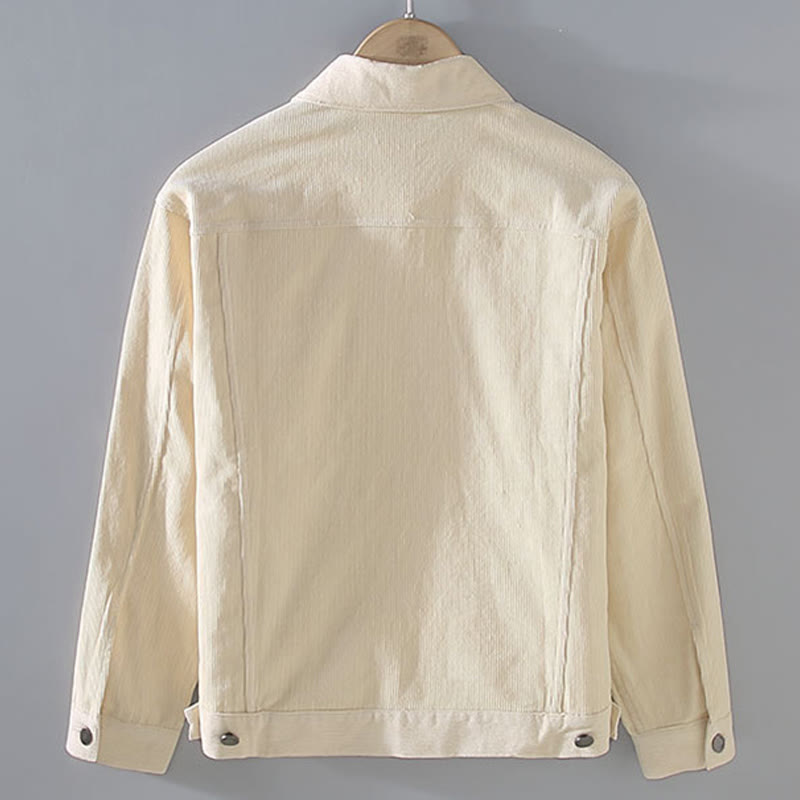 Buddha Stones無地 長袖 ボタンデザイン メンズ コットンジャケット シャツ ポケット付き - image 2