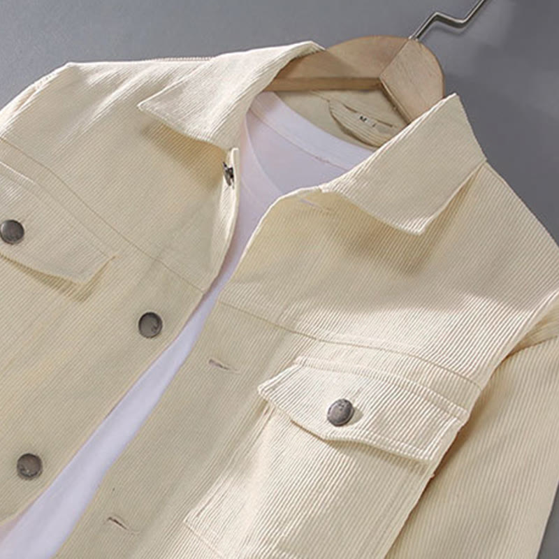 Buddha Stones無地 長袖 ボタンデザイン メンズ コットンジャケット シャツ ポケット付き - image 3