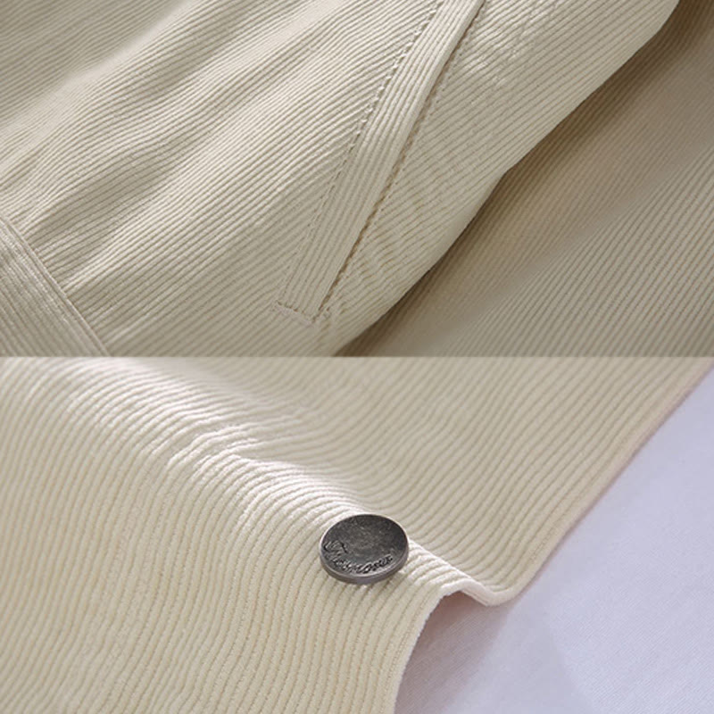 Buddha Stones無地 長袖 ボタンデザイン メンズ コットンジャケット シャツ ポケット付き - image 6