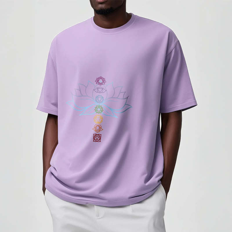 Buddha Stones、パステルカラー、蓮の花、チャクラシンボル、瞑想コットンTシャツ - image 18