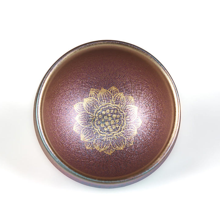 Buddha Stones手作り中国Jianzhanゴールデン蓮の花セラミックティーカップカンフーティーカップ150ml - image 7