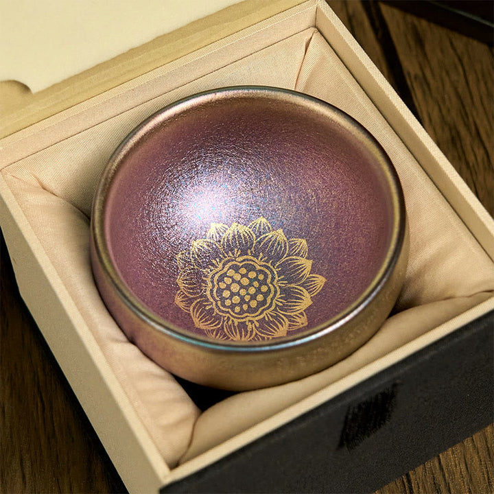 Buddha Stones手作り中国Jianzhanゴールデン蓮の花セラミックティーカップカンフーティーカップ150ml - image 3