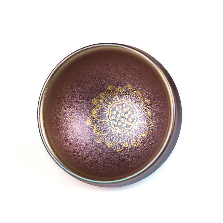 Buddha Stones手作り中国Jianzhanゴールデン蓮の花セラミックティーカップカンフーティーカップ150ml - image 8