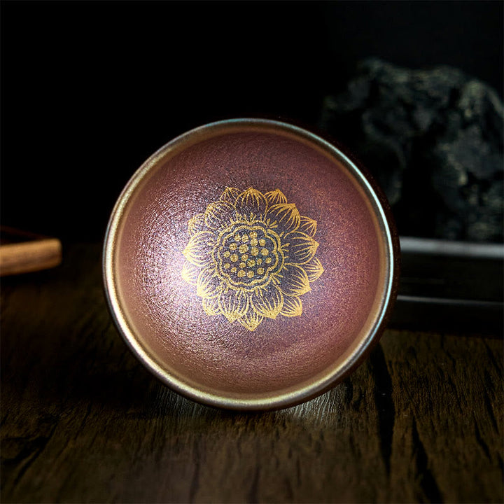 Buddha Stones手作り中国Jianzhanゴールデン蓮の花セラミックティーカップカンフーティーカップ150ml - 9cm×150ml - image 1