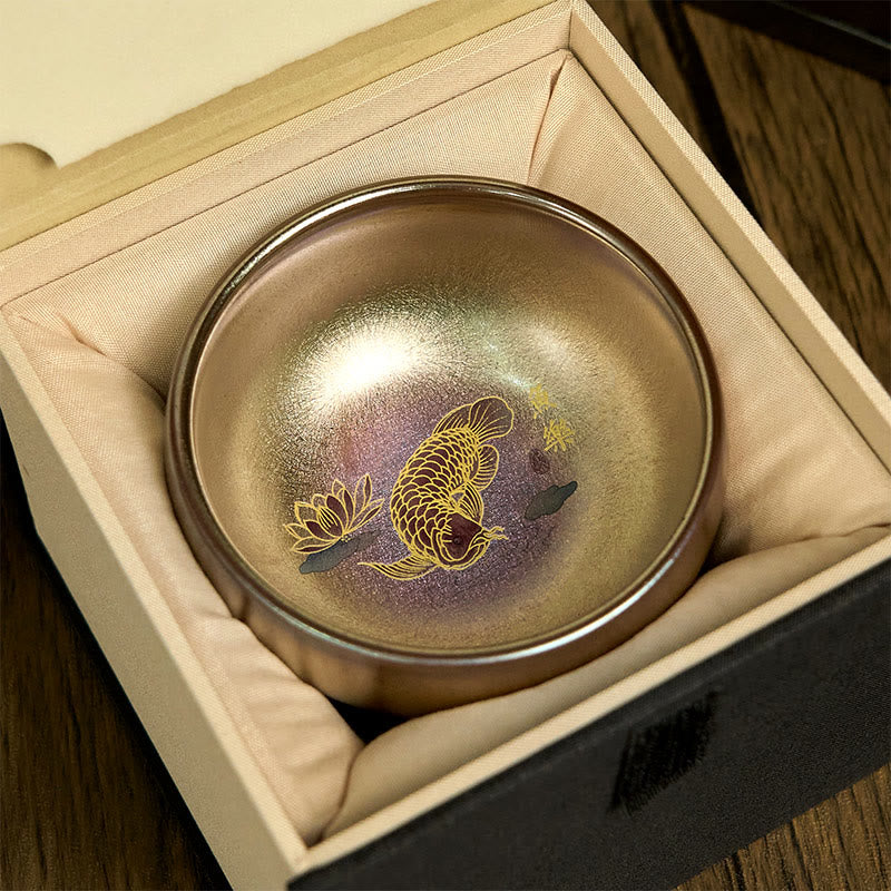 Buddha Stones手作り 中国製 建禅 鯉 蓮の葉 陶器 ティーカップ カンフー ティーカップ 150ml - 鯉8.8cm×5.5cm×150ml - ギフトボックス - image 5