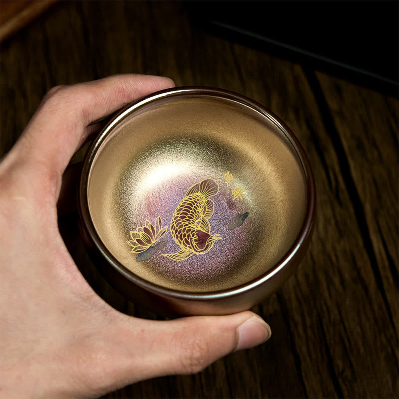 Buddha Stones手作り 中国製 建禅 鯉 蓮の葉 陶器 ティーカップ カンフー ティーカップ 150ml - image 3