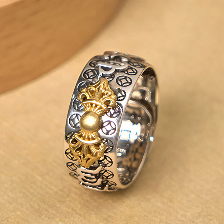 Buddha Stonesヴィンテージオーム・マニ・パドメ・フムヴァジュラ 銅メッキ シルバー バランスリング - image 2
