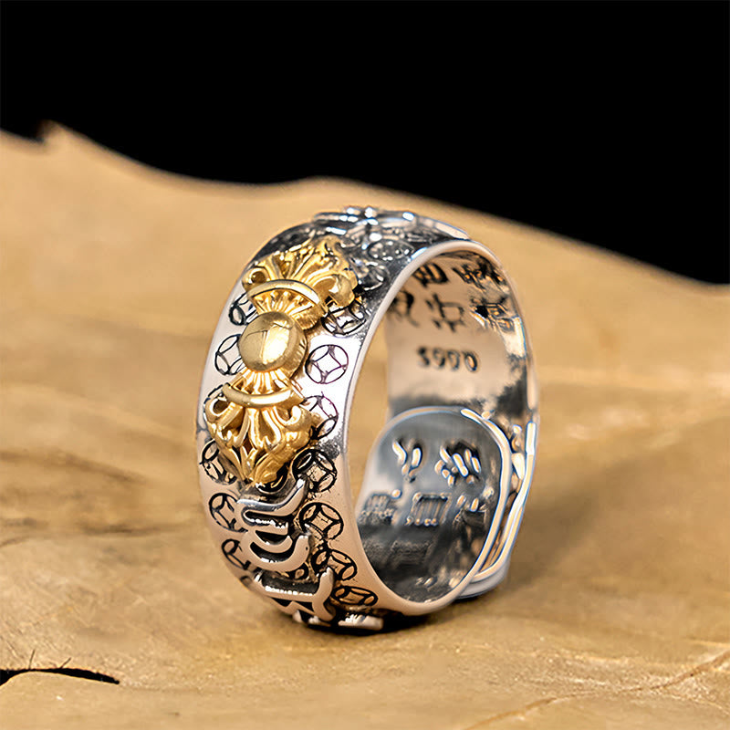 Buddha Stonesヴィンテージオーム・マニ・パドメ・フムヴァジュラ 銅メッキ シルバー バランスリング - 銅(US7-US11) - image 1