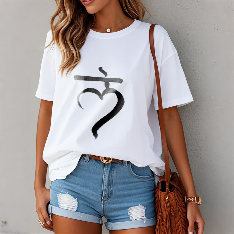 Buddha Stonesカジュアル ラムマントラ サンスクリット コットン Tシャツ - image 8