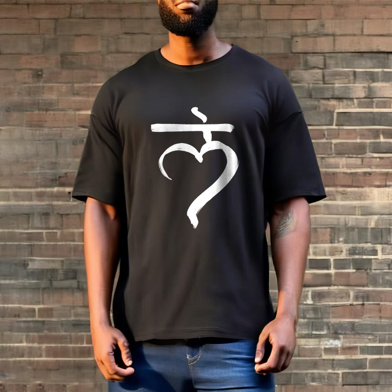 Buddha Stonesカジュアル ラムマントラ サンスクリット コットン Tシャツ - image 3