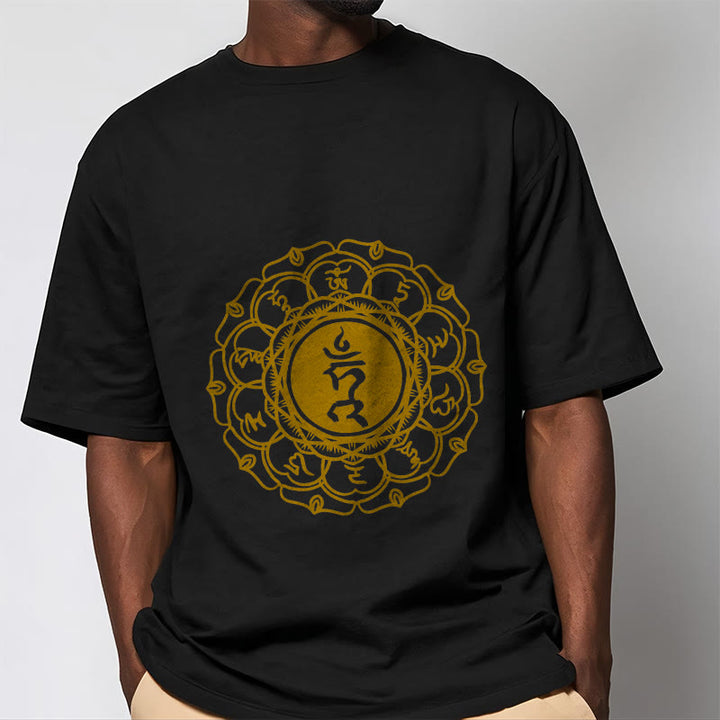Buddha Stonesカジュアル ハムシンボル ヴィシュッダ柄 コットンTシャツ - image 6