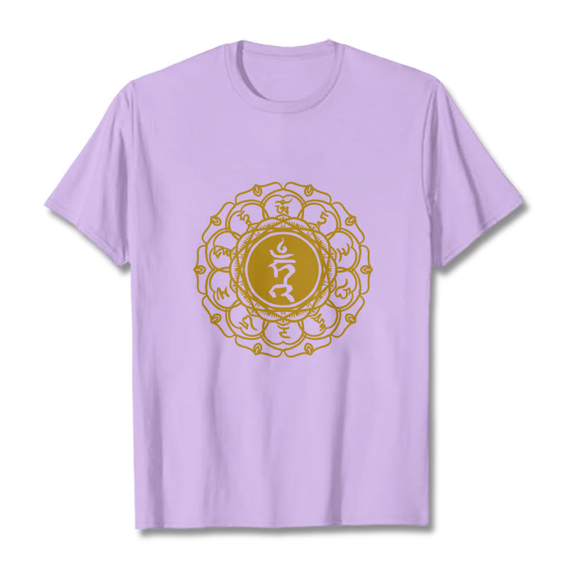 Buddha Stonesカジュアル ハムシンボル ヴィシュッダ柄 コットンTシャツ - 梅 - 2XL - image 17