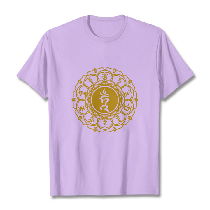 Buddha Stonesカジュアル ハムシンボル ヴィシュッダ柄 コットンTシャツ - 梅 - 2XL - image 17