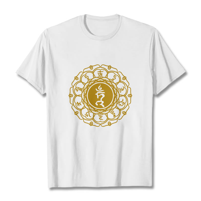 Buddha Stonesカジュアル ハムシンボル ヴィシュッダ柄 コットンTシャツ - 白 - 2XL - image 1