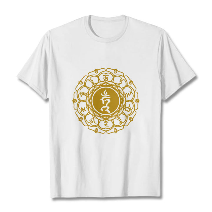 Buddha Stonesカジュアル ハムシンボル ヴィシュッダ柄 コットンTシャツ - 白 - 2XL - image 1