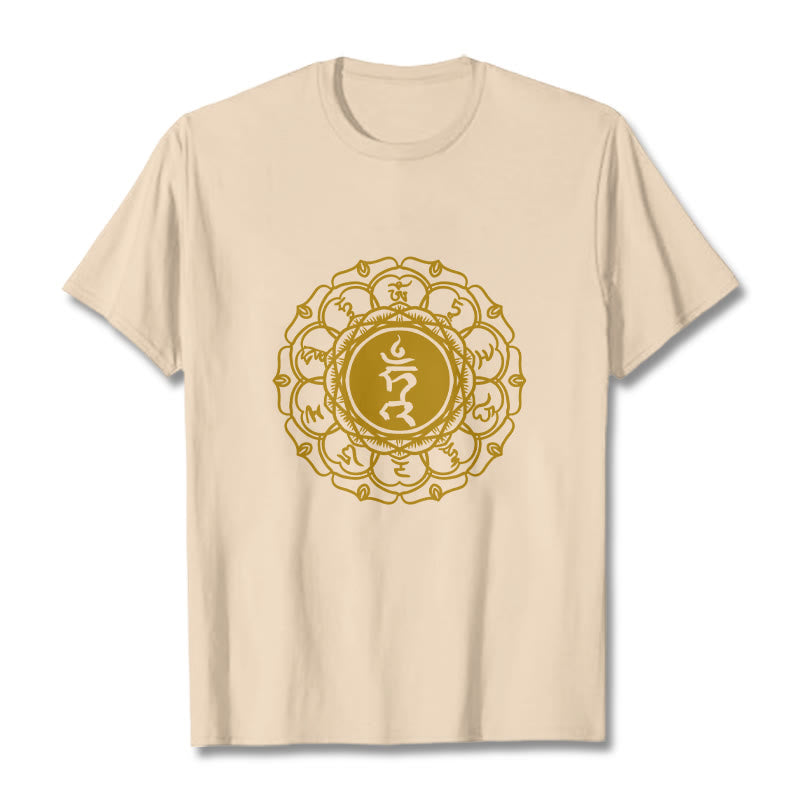 Buddha Stonesカジュアル ハムシンボル ヴィシュッダ柄 コットンTシャツ - ビスク - 2XL - image 9