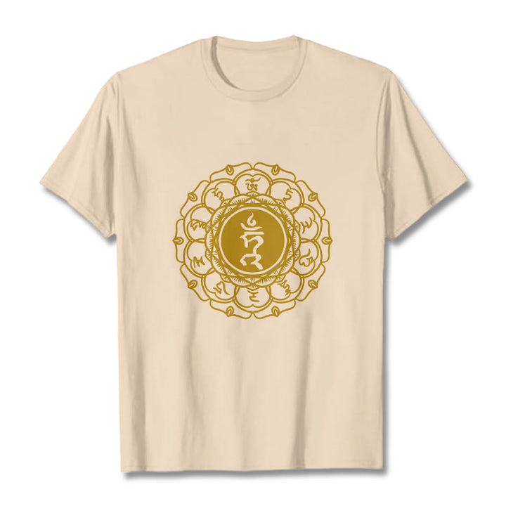 Buddha Stonesカジュアル ハムシンボル ヴィシュッダ柄 コットンTシャツ - ビスク - 2XL - image 9